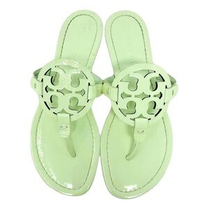 Tory Burch Mint Green Patent Leather Logo Thong Sandals